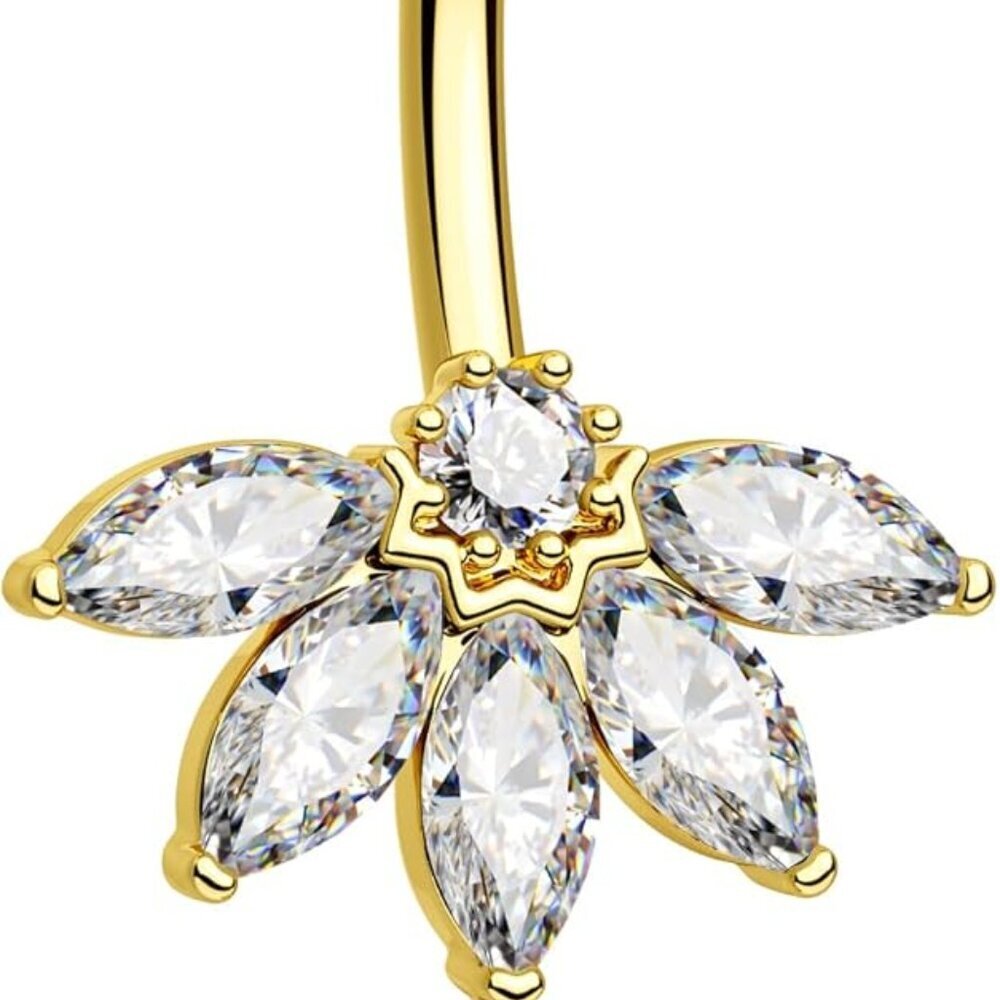Belly Button Ring Dangle Lotus Stainless Steel 14g Gold10mm Belly Jewelry